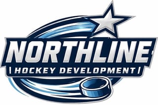 Northline Hockey Development logo featuring a shooting star, swoosh design, and hockey puck in navy and blue colors